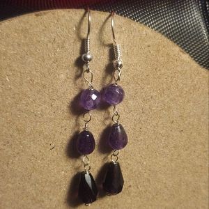 2.5" Silver Tone Hook Purple Glass Bead Dangle Earrings Tony Alexander Jewelry